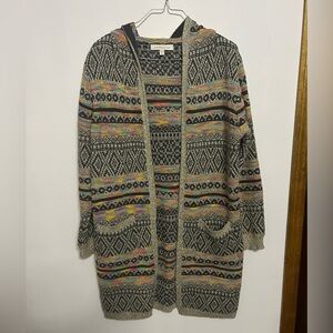 Monteau Multicolor Hooded Cardigan Duster Aztec Colourful